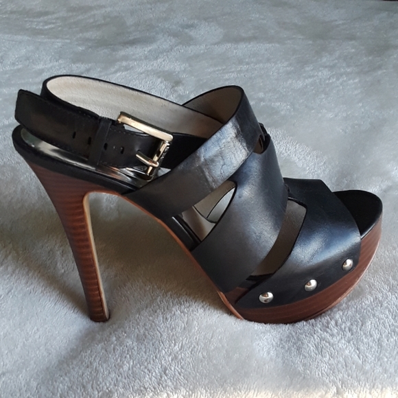 Michael Kors Shoes - * Michael Kors Black Leather Platform Heels Size 7